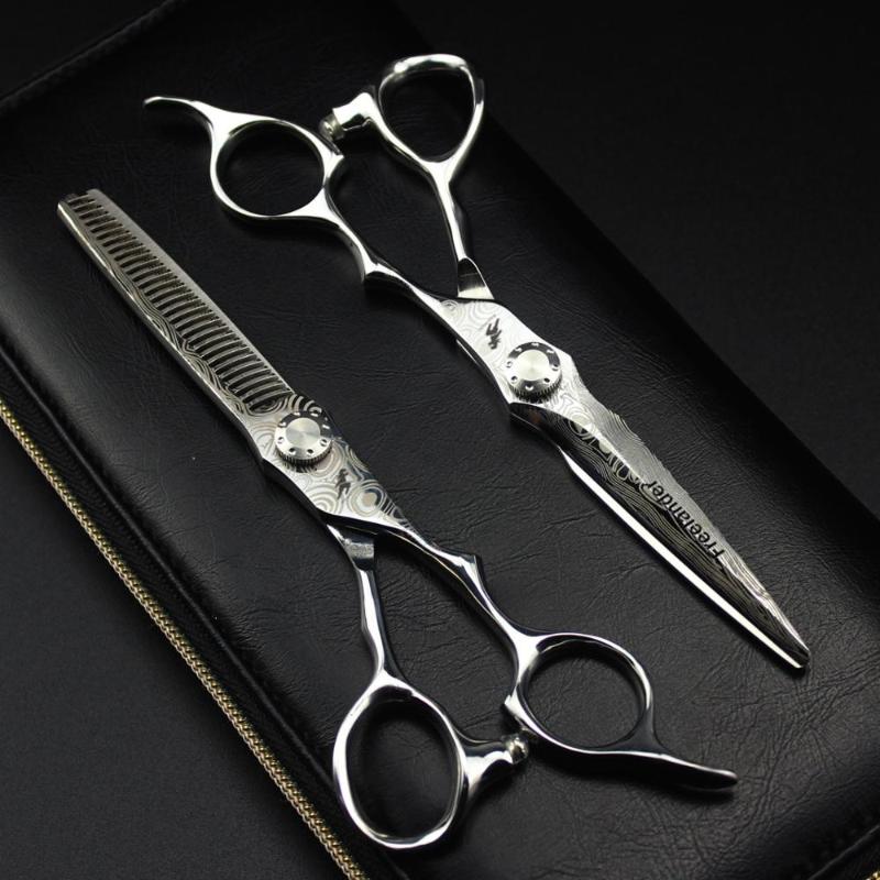 Inch Damascus Japan 440c Professional Hairdressing Scissors Set 62HRC Straight & Thinning Cutting Haircut Barber Styling Tool1