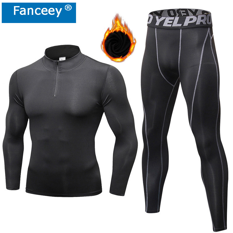 Fanceey High Collar Winter Thermal Underwear Men Long Johns Men Rashgard Shirt Leggings Warm Sport Compression Underwear Thermo 201126