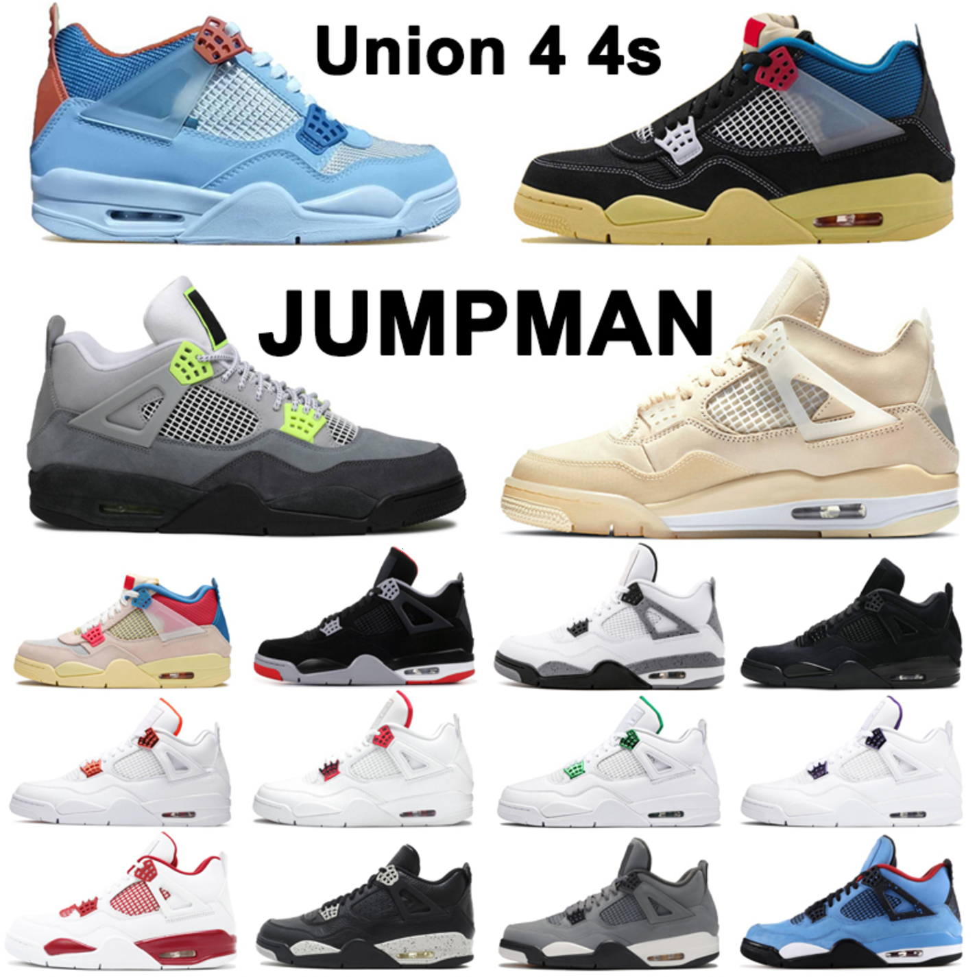 Union 4 4s JUMPMAN Basketball shoes Neon Sail guava ice blue Black Cat Metallic Pack Coo Grey Neon mens womens trainer sports sneaker, White;red
Union 4 4s JUMPMAN Basketball shoes Neon Sail guava ice blue Black Cat Metallic Pack Coo Grey Neon mens womens trainer sports sneaker, White;red