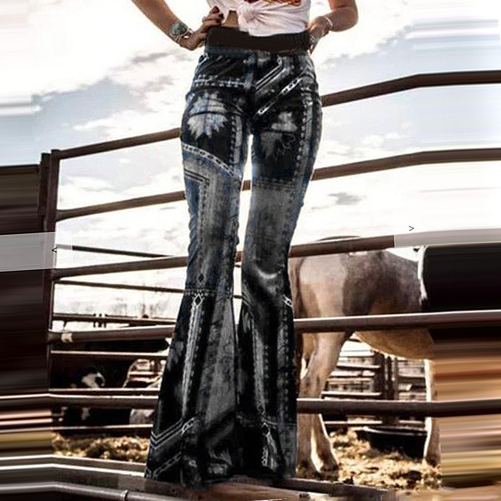 CYSINCOS Fashion Women Pants Flared Legged Bell Bottom Sexy Skinny Boho Floral Print Pants Stretch High Waist Boot Cut Pants 201111