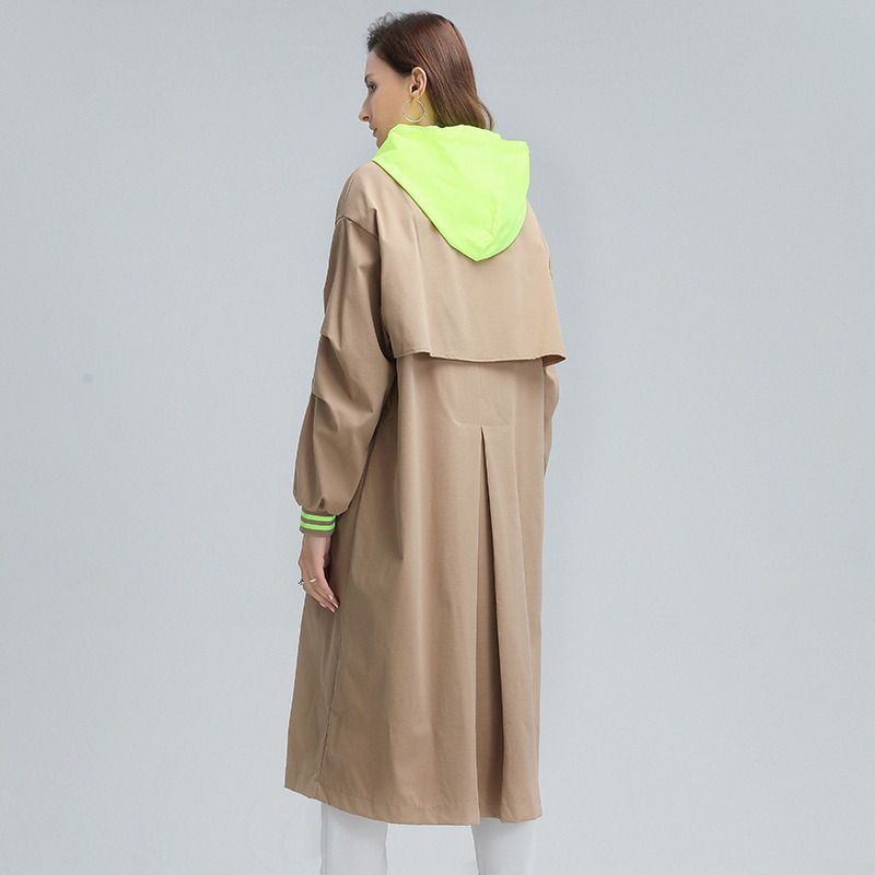 TWOTWINSTYLE Korean Patchwork Hit Color Trench For Women Lapel Long Sleeve Hoodies Casual Loose Windbreaker Female Fall New 201102