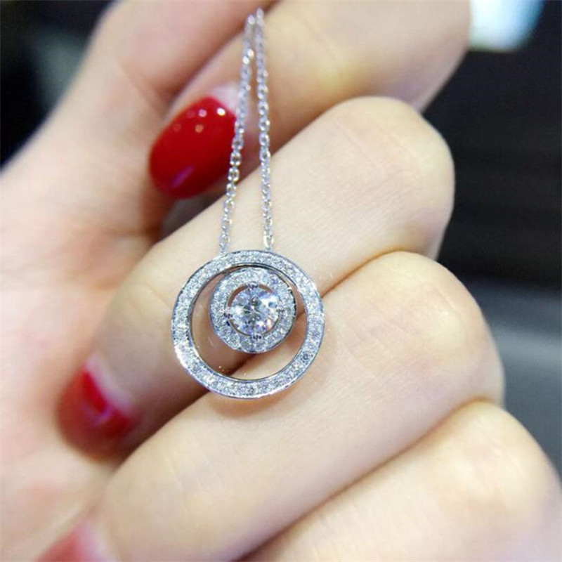 Sterg Sier White Topaz CZ Dia Pendant Elegant Fashion Jewelry for Women Circle Gemstone Clavicle Necklace Gift