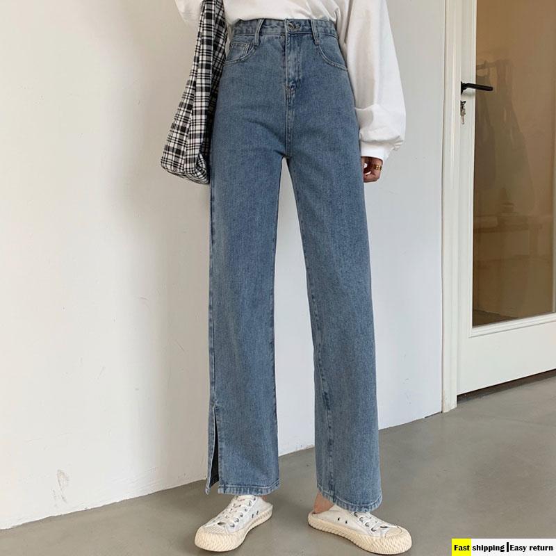 Women' Slit wide-leg Jeans Straight Loose High Waist 2020 Autumn Winter Jeans Women Clothing, Blue
Women' Slit wide-leg Jeans Straight Loose High Waist 2020 Autumn Winter Jeans Women Clothing, Blue