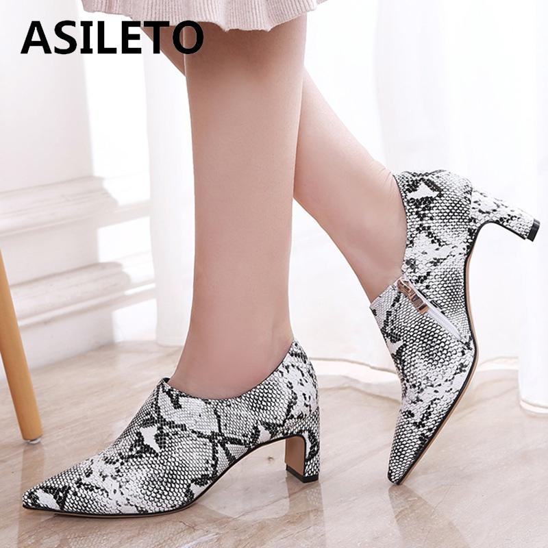 ASILETO big size 45 46 Leopard women pumps shoes snakeskin high heels pointed pump zipper casual office party zapatos mujer, C leopard