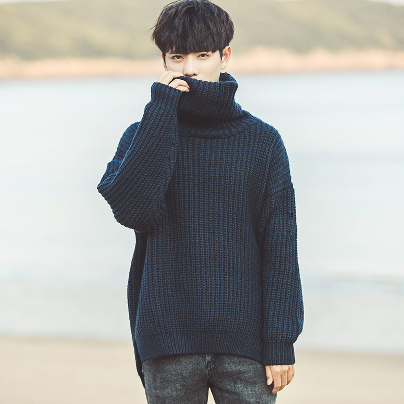 Fashion Indoor Casual Turtleneck loose Hip Hop male students winter Warm Pullovers Elastic shirts teenagers sweater 201118
