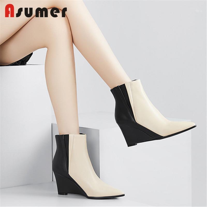 Asumer 2020 top quality genuine leather shoes women ankle boots mixed colors pointed toe elegant wedges shoes woman short boots1, Apricot with fur
Asumer 2020 top quality genuine leather shoes women ankle boots mixed colors pointed toe elegant wedges shoes woman short boots1, Apricot with fur