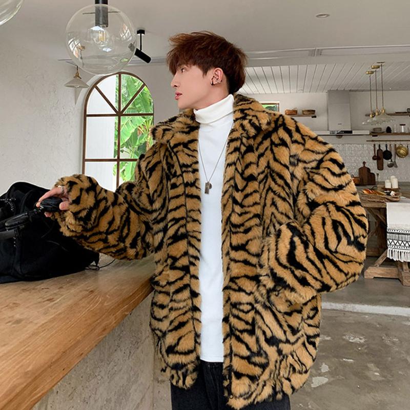 Fashion Men Jacket Designer Luxury Leopard Coat Jacket Winter Thick Fur Outwear Cardigan Casual Loose Warm Outwear Men Clothing