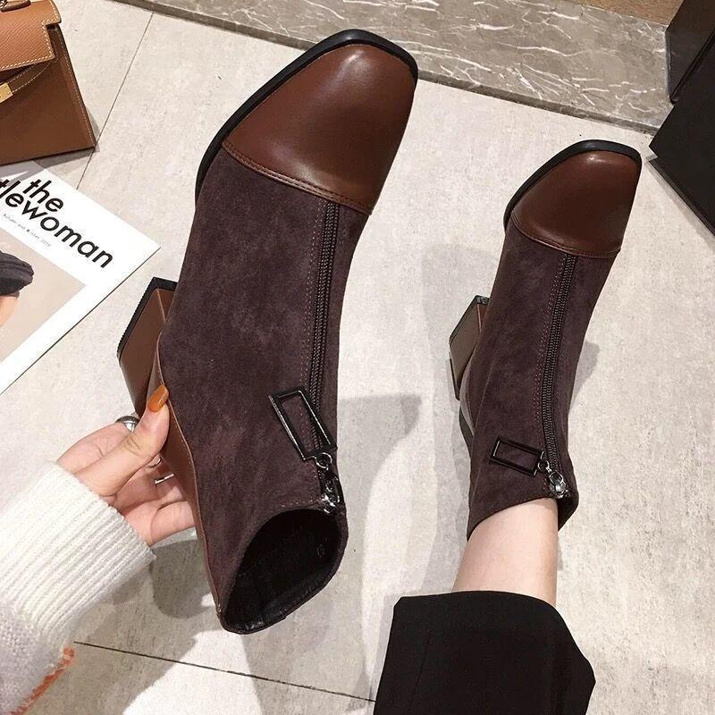 Women's Boots Front Zipper Short Boots Women 2021 New Autumn and Winter Stitching Thick Heel Martn Fashion Short, Black 
Women's Boots Front Zipper Short Boots Women 2021 New Autumn and Winter Stitching Thick Heel Martn Fashion Short, Black