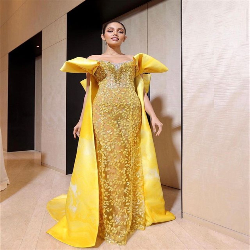 bright yellow evening dresses luxury crystal lace appliqued ruched satin prom dress sexy strapless custom made robe de soire