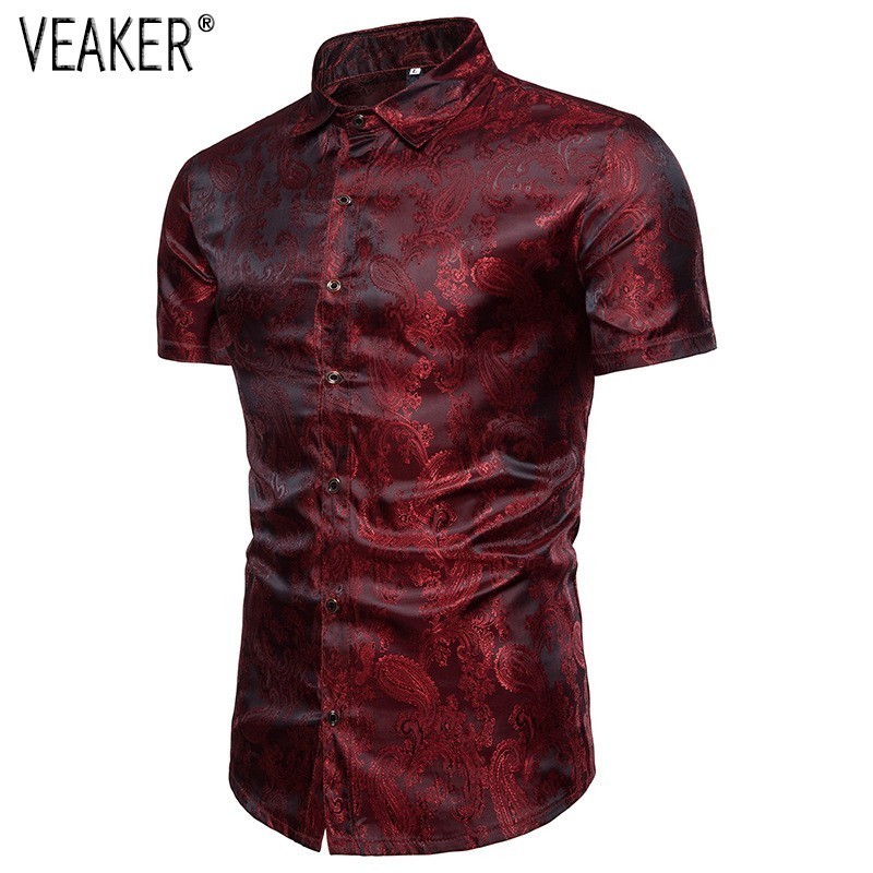 2019 New Men's Short Sleeves Shirts Male Red Blue White Silk Satin Floral Printed Shirt Tops -3XL Y0104
2019 New Men's Short Sleeves Shirts Male Red Blue White Silk Satin Floral Printed Shirt Tops -3XL Y0104