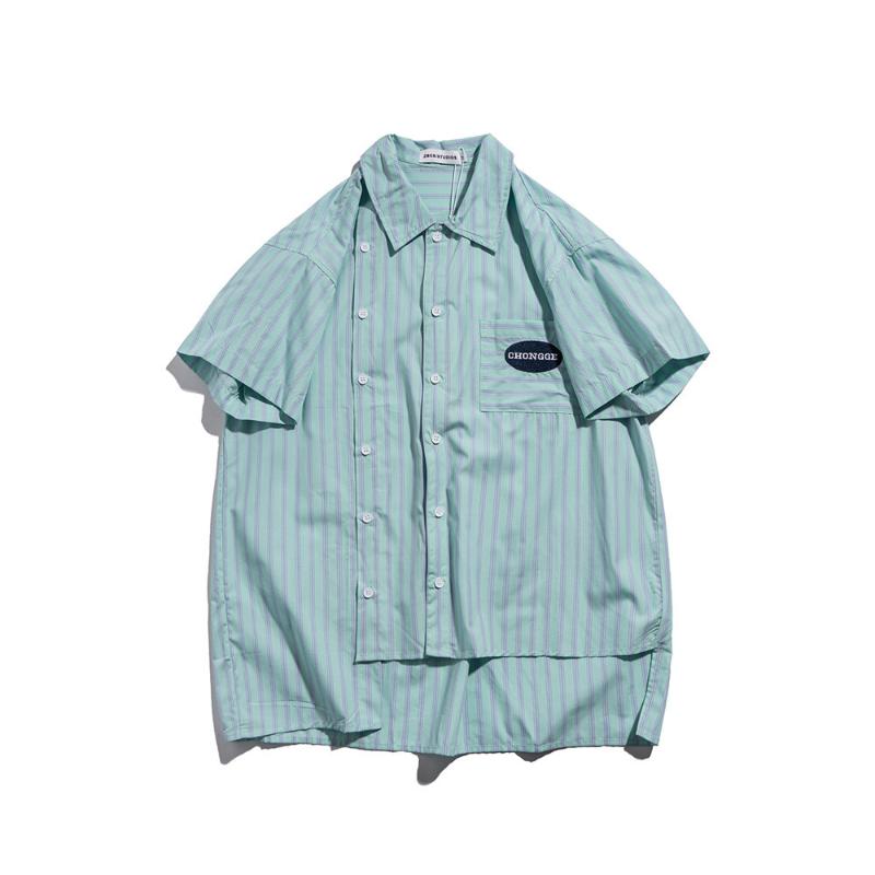 Vertical Stripe Short Sleeve Shirt Men' Harajuku Fashion Brand Irregular Hem Half Sleeve Shirt Trend Loose dress shirts for man, Blue
Vertical Stripe Short Sleeve Shirt Men' Harajuku Fashion Brand Irregular Hem Half Sleeve Shirt Trend Loose dress shirts for man, Blue