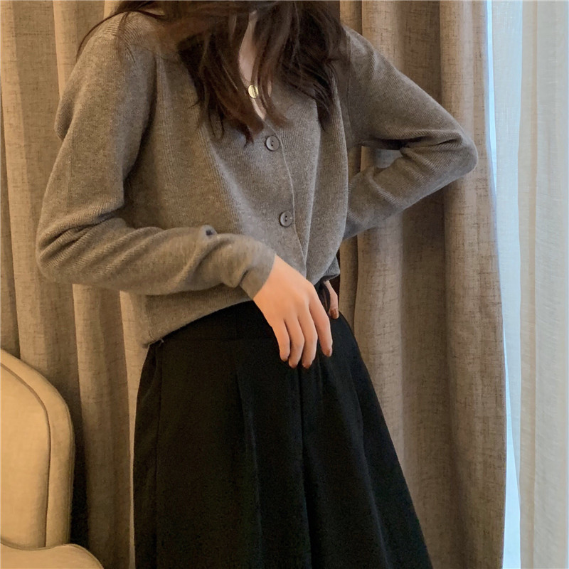Women Autumn Button Front Crop Knitted Top V-neck Ribbed Knit Cardigans Crop Knitted Soft Sweater For Women 201109