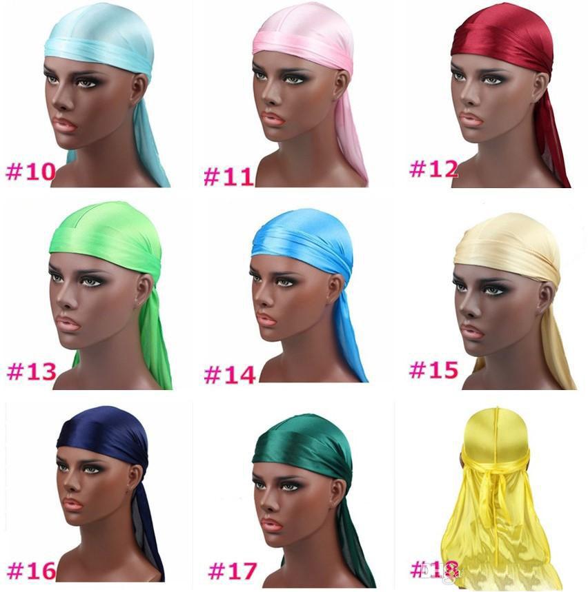Fashion Men Satin Durags Bandanna Turban Wigs Pirate Hat Men Silky Durag Headwear Headband
