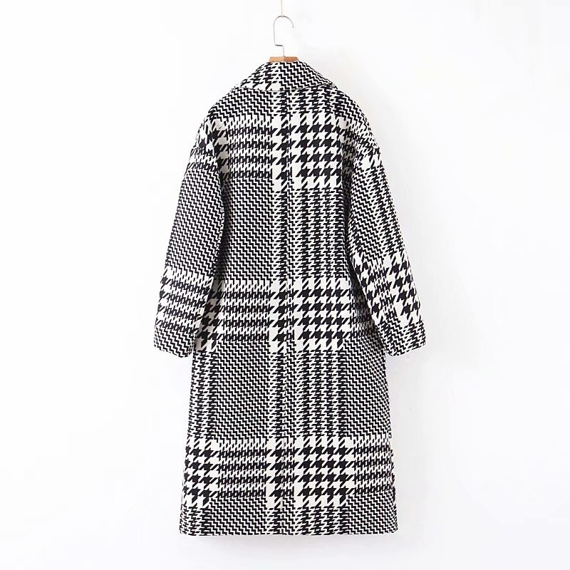 Vintage Plaid Wool Winter Coat Women Houndstooth Outwear Office Long Jacket Tops Female Overcoat Casaco Feminino 201027