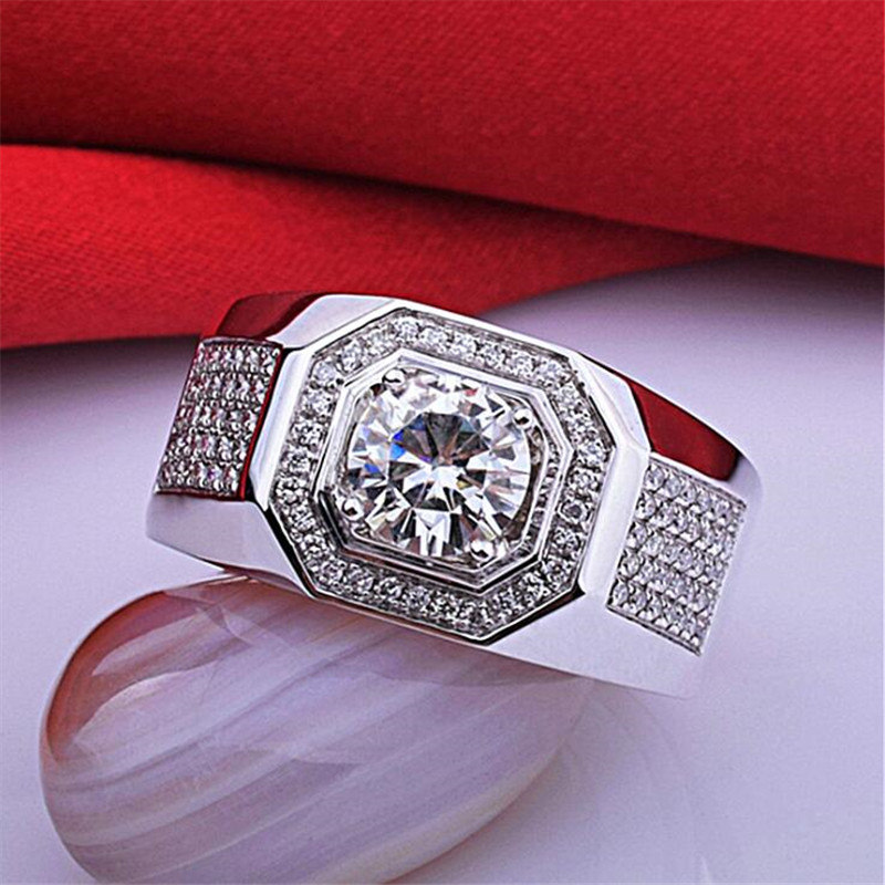 Men's Round Cut Topaz CZ Dia Sterg Sier Wedding Band Ring
