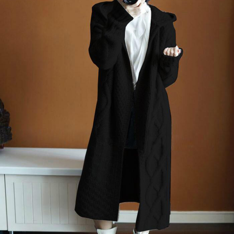 Lucyever Fashion Korean Twist Knitted Long Cardigans Women Loose Hooded Sweater Coat Woman Solid Casual Open Stitch Coats Mujer 201030