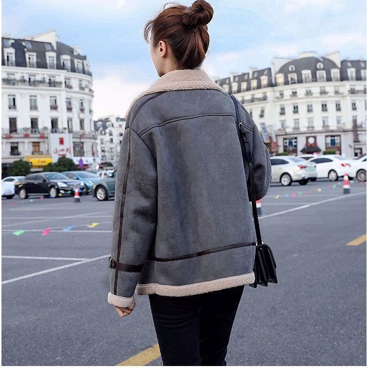 Women Autumn Winter Faux Lamb Leather Jacket Female Faux Leather Lambswool Fur Collar Coats New Warm Thicken Outerwear T200915