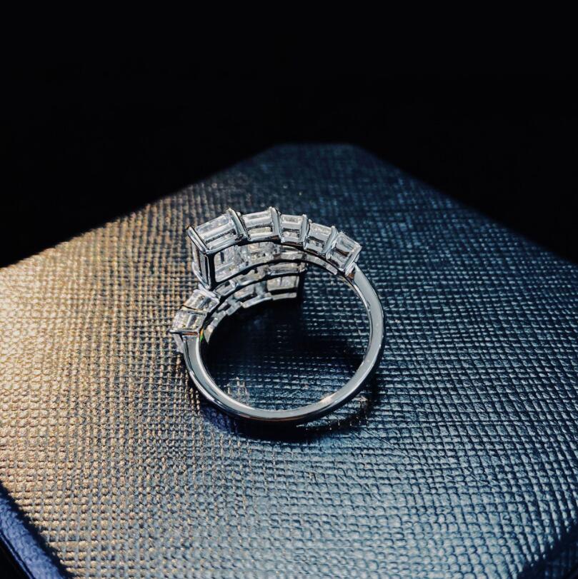 Elegant Adjustable Sterg Sier Wedding Band - Emerald Cut Moissanite Ring for Women, Gift