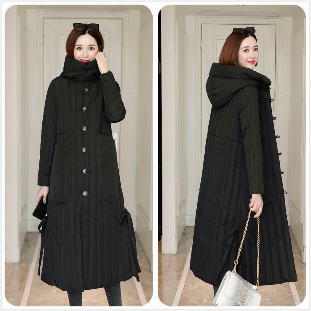 National wind down cottonpadded jacket qiu dong outfit Chinese wind cottonpadded clothes long overtheknee 201027