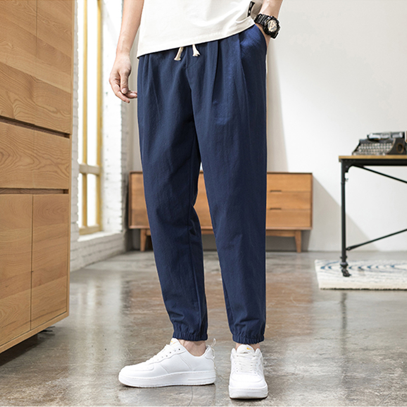Summer Men Harem Pants Lightweight Cotton Ankle-Length Loose Mens Joggers Pants Casual Men Trousers 4XL 5XL 201128