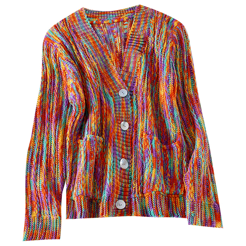 Rainbow Sweater Cardigans Casual Chic Colorful Women Cardigans Long Sleeve Boho Vintage Knitted Sweaters Autumn Winter 201030wtt