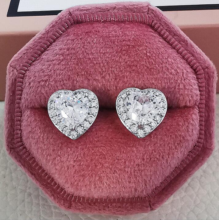 Choucong Simple Fashion Stud Earring Luxury Jewelry 925 Sterling Silver White Pink 5A Cubic Zircon Heart Shape Diamond Promise Gemstones Women Hollow 