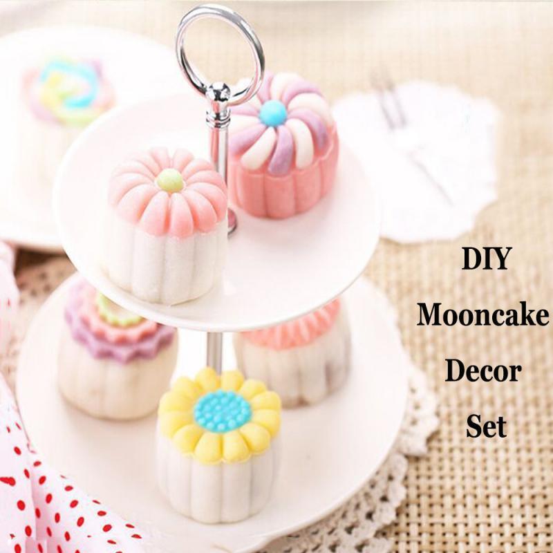 6Pcs/set Flower Mooncake Mold DIY Hand Pressure Fondant Moon Cake Biscuits Moulds Mid-autumn Festival Baking Tools T200703