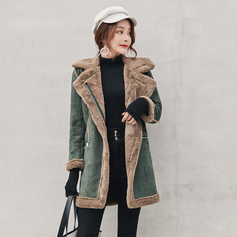 Winter Woolen Coats Women MidLong Jackets Casual Zipper Outerwear Deerskin Velvet Lamb Wool Thicken Cotton Tops Women 201102