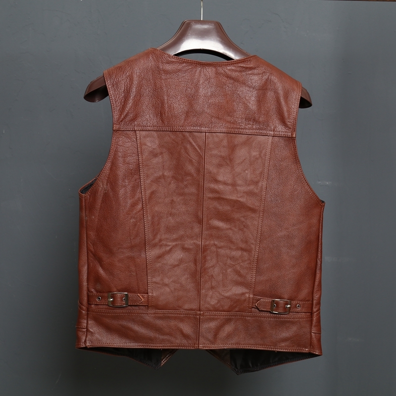 BONJEAN New Arrival Leather Motorcycle Vest Mens Slim Fit Real Brown Cow Genuine Leather Waistcoat Bikers Vest Size L-8XL 201216