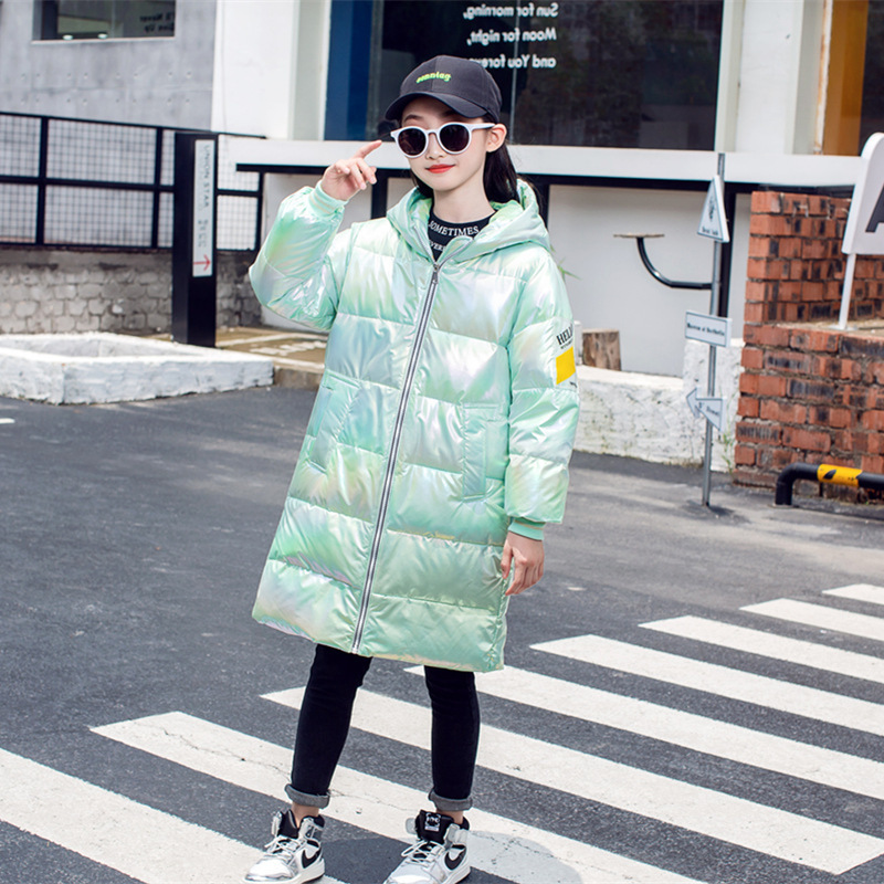 Children Girls School Winter Jacket Long Style Oversized Hooded Glossy Parka Teenage Boys Outerwear Snow Down Coat 12 13 14 Year 201102