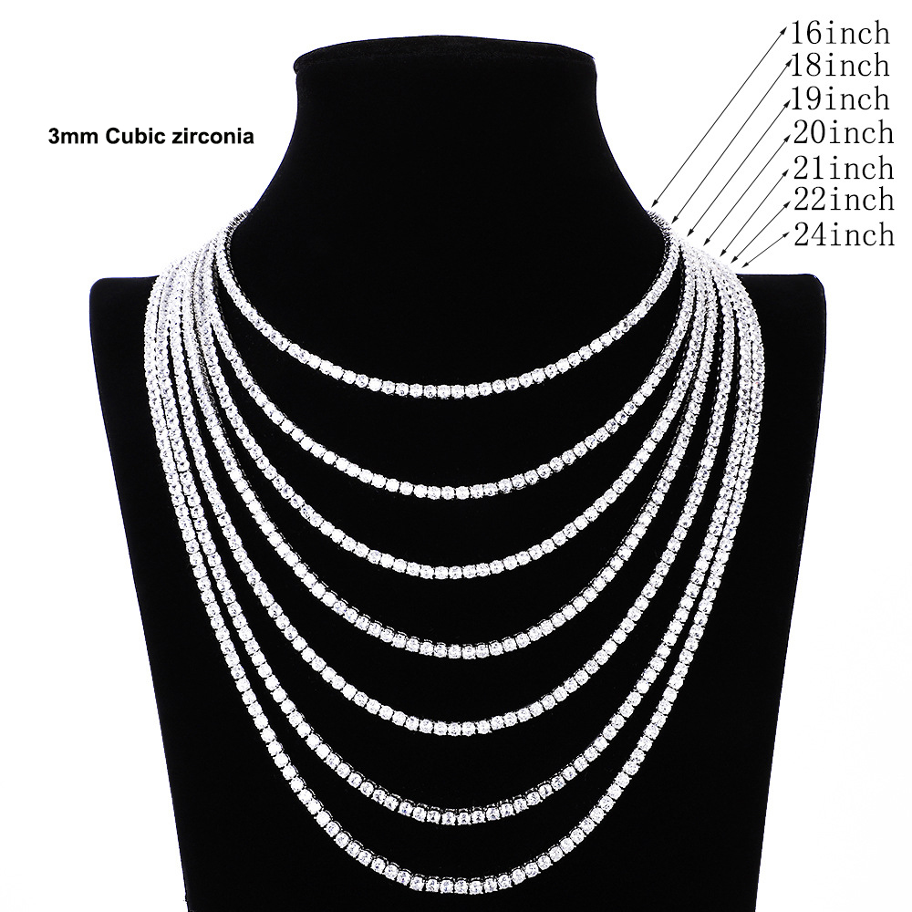 Brass 1624 inch Tennis Necklace Unisex choker Chain Jewelry Pave setting 36mm cubic zirconia stones