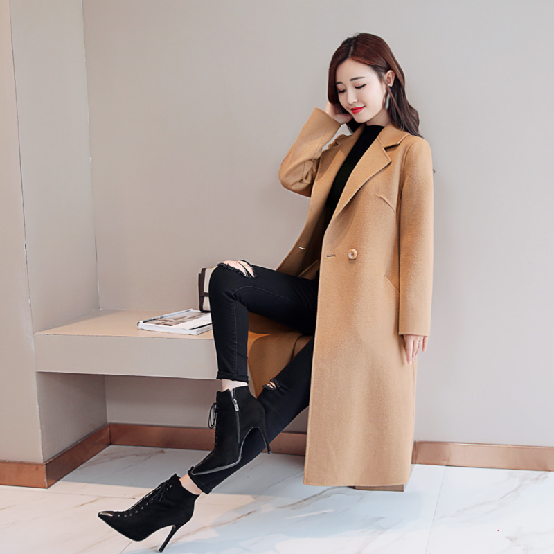 Autumn Wool Coat Women Plus Size Pockets Button Solid V-Neck Loose Long Red Women Coats Black Ladies Coats Cape Coat LJ201128