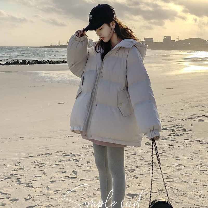 Luck A Women Fashion Winter Hooded Puffer Jacket Solid Harajuku Warm Oversize Parkas Female Korean Loose Long Sleeve Coat 201019