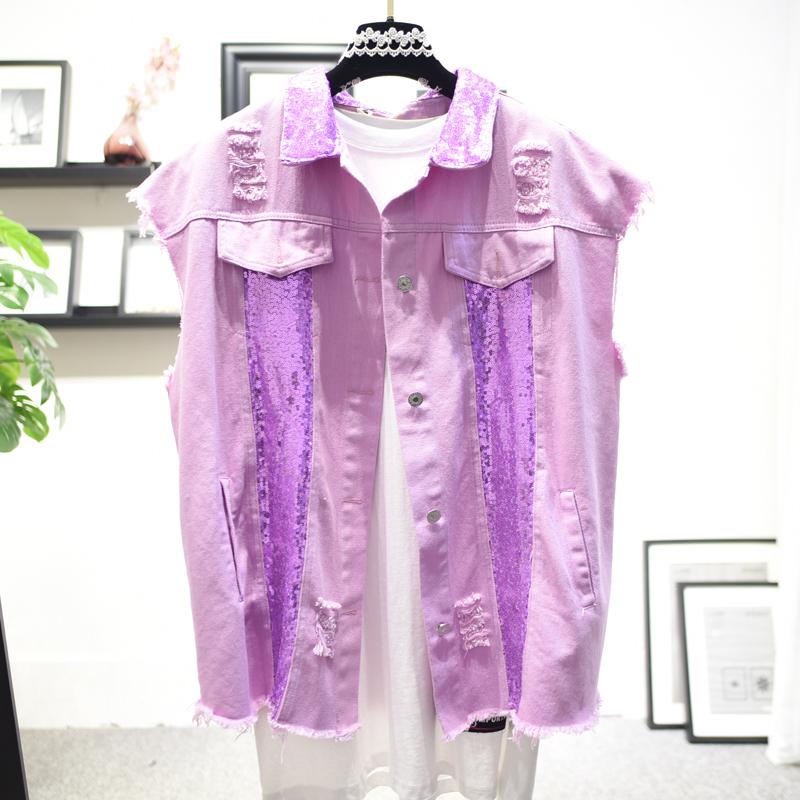 Women Short Denim Vest Loose Ripped Hole Sequins Spliced Vests Sleeveless Ribbons Coats, Black
Women Short Denim Vest Loose Ripped Hole Sequins Spliced Vests Sleeveless Ribbons Coats, Black