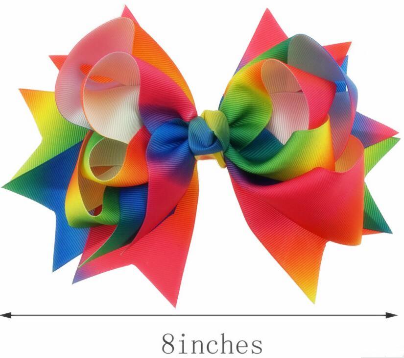 10pcs Free shipping 8" Stacked Boutique Rainbow Ribbon Hairbow Twisted Hairbow, Red