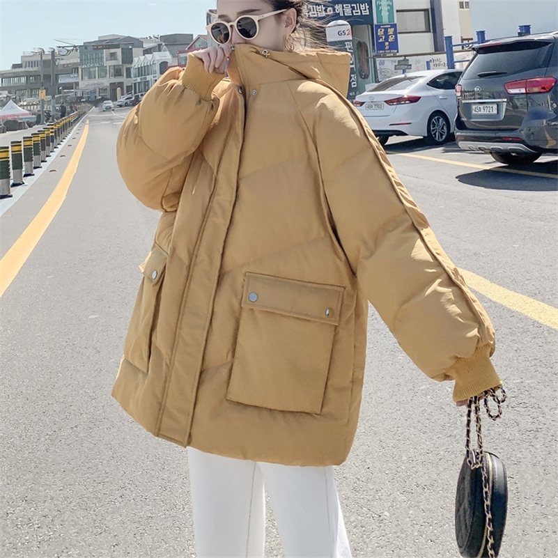 Woman Parkas Plus Size Winter Warm Thick Hooded Coat Pocket Padded Bubble Puffer Jacket Loose Casual Preppy Parka Outwear 201217