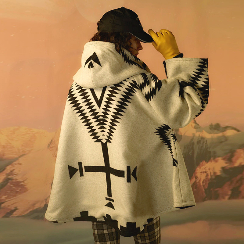 AYUALIN long sleeve cloak Cape Women Coats Hippie Boho Ethnic Hooded Autumn Winter Thick Warm Outerwear Female Jacket coat 201210