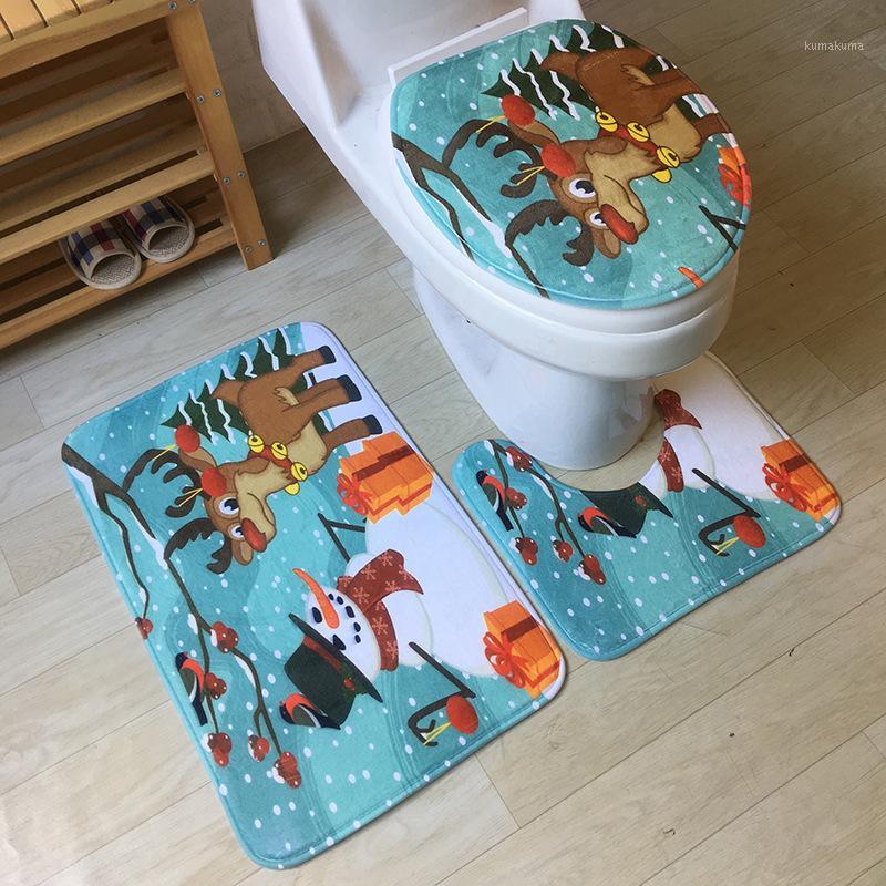 Bath Mat Carpet 3pcs Bathroom Mat Sets Anti Slip Bath Rugs Toilet Seat Cover Quality Rugs Christmas Bathroom Decor q1
