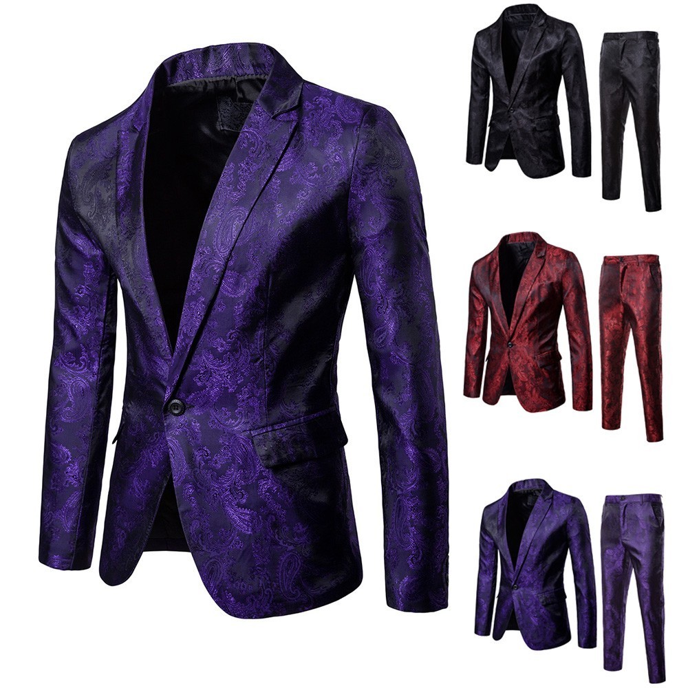 NEW Mens Suit Business Wedding Party Costume Blazer Suit Formal Slim Fit Jacket Coat & Pants 2pcs/Set Pure Color Clothes#Z 201105