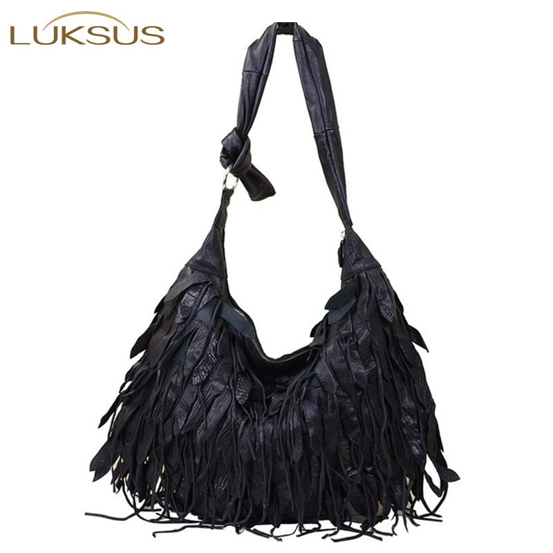 LUKSUS Genuine Leather Hobos Bags for Women 2020 Designer Black Tassel Sheepskin Leather Shoulder Bag Bolsos Para Mujer Sac, As pic
LUKSUS Genuine Leather Hobos Bags for Women 2020 Designer Black Tassel Sheepskin Leather Shoulder Bag Bolsos Para Mujer Sac, As pic