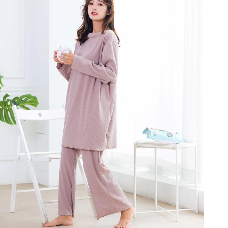 Autumn winter new cotton long-sleeved pajamas suits loose striped home suits two piece pants set pyjamas women pijamas sleepwear 201113