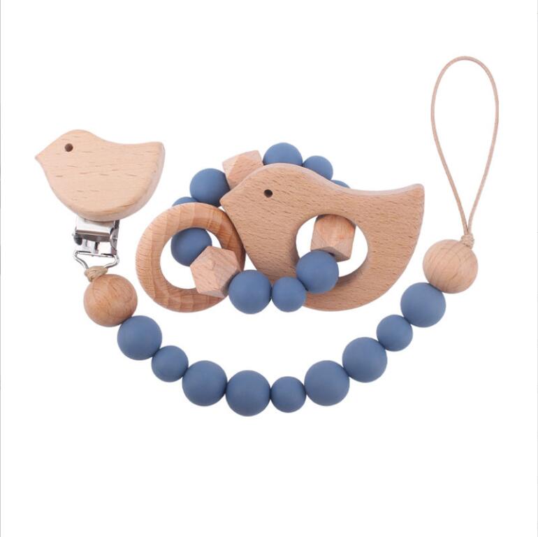 INS baby Safty Wooden Soothers & Teethers Cat Sun Star Shape Beads Ball Design Health Care Teething Training Infant Pacifier Anti-Drop Chain Set Over 