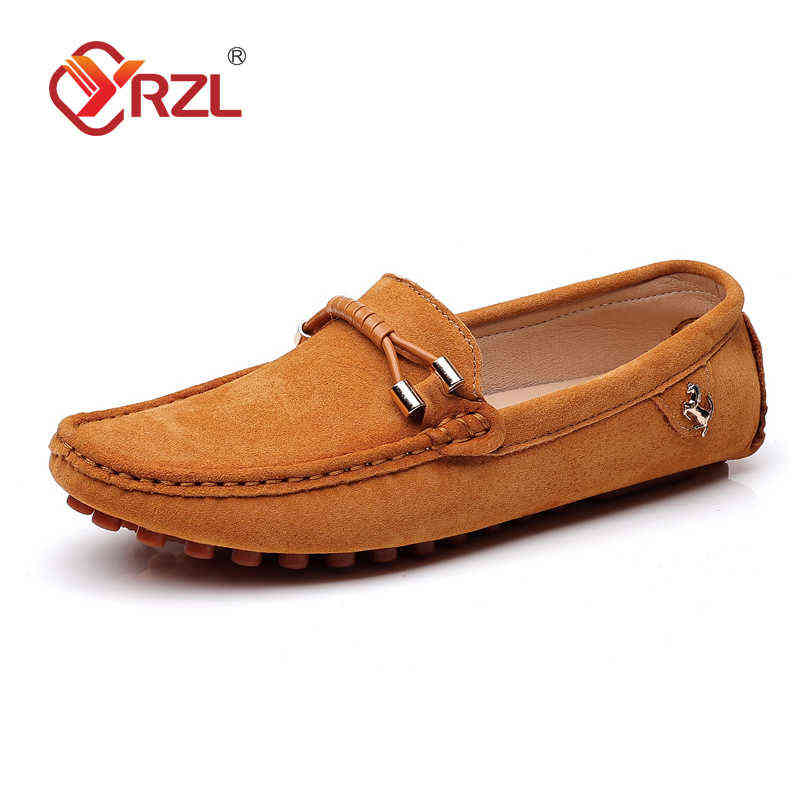 YRZL Loafers Men Big Size 48 Soft Driving High Quality Flats Genuine Leather Shoes Slip-on Suede for 220125