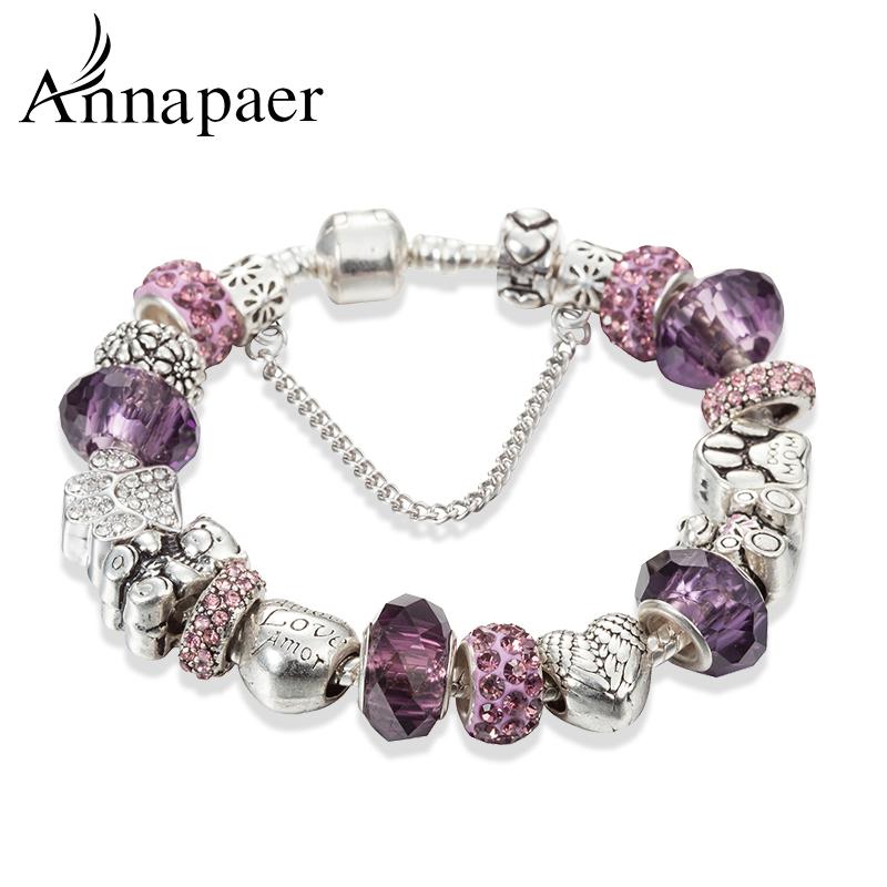 ANNAPAER Jewelry Purple Glass Charms Bracelet & Bangle for Women Antique Silver Color Bear Bead Fit Bracelet DIY Gifts B17008
ANNAPAER Jewelry Purple Glass Charms Bracelet & Bangle for Women Antique Silver Color Bear Bead Fit Bracelet DIY Gifts B17008