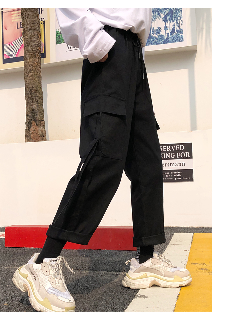 Spring Cargo Pants Student Sport Casual Sweatpants Women Black High Waist Pocket Trousers Streetwear Womens Joggers Sweatpants 201111