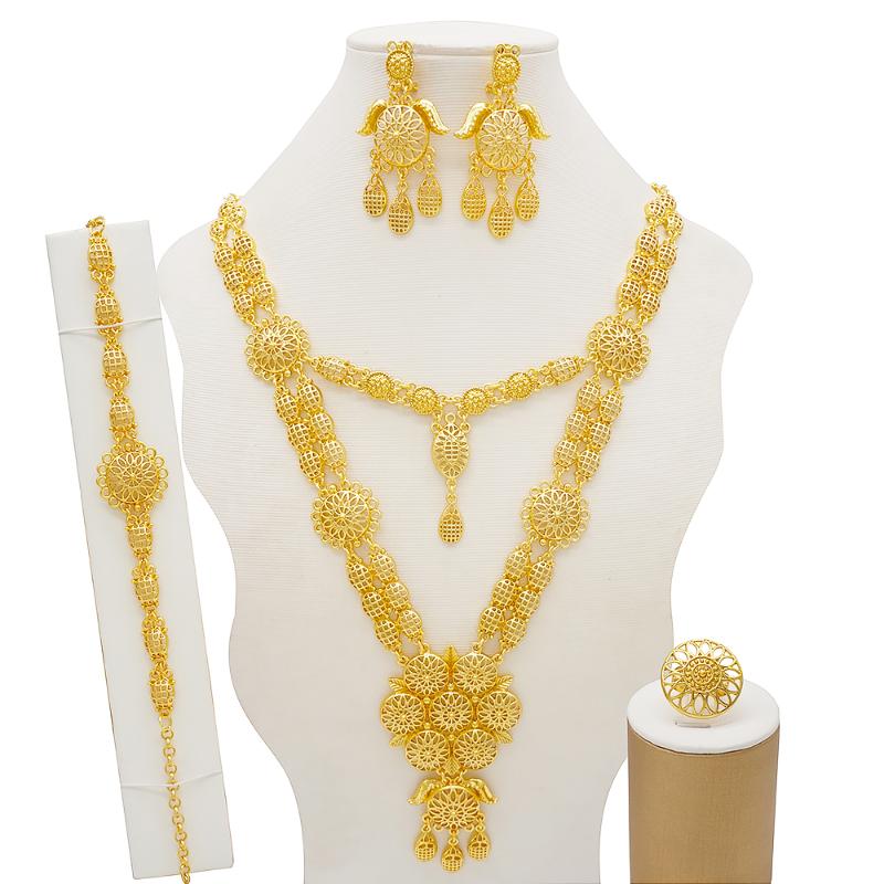 High Quality Dubai Gold Color Jewelry Set For Women African Beads Jewlery Fashion Necklace Sets Hanging Earring Jewellery, As pic
High Quality Dubai Gold Color Jewelry Set For Women African Beads Jewlery Fashion Necklace Sets Hanging Earring Jewellery, As pic