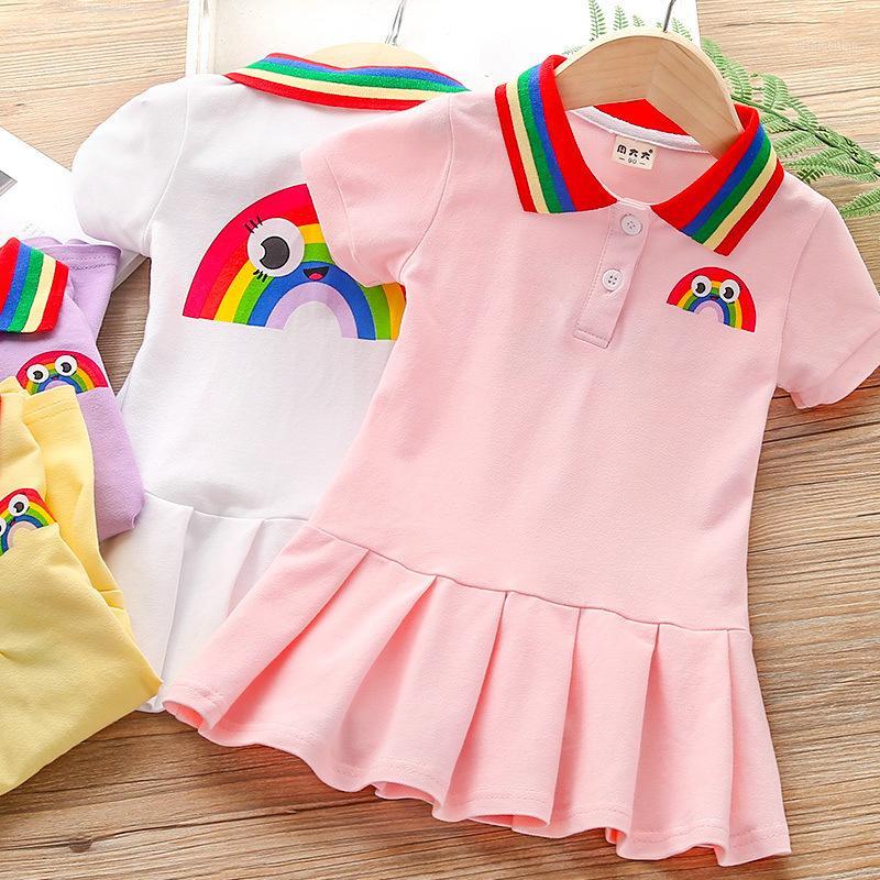 Summer Princess Dress Girl Cute Cartoon Rainbow Stripe -neck Childrens Pleated Dress Cheerleader Sports Casual Dresses1, Pink 
Summer Princess Dress Girl Cute Cartoon Rainbow Stripe -neck Childrens Pleated Dress Cheerleader Sports Casual Dresses1, Pink