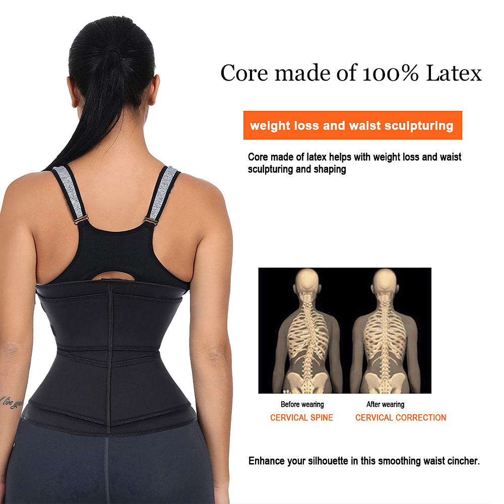 HEXIN Double Belt 100 Latex Waist Trainer Body Shapers Fitness Waist Trainer Zipper Shapewear Slimming Belt Fajas Colombianas LJ201209