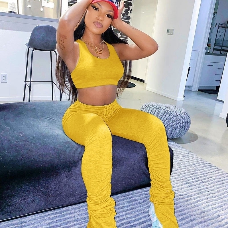 Joggers Tracksuits Women Set Summer Sport Fitness Gym Stacked Sweatpants Leggings Set Casual 2 Piece Sets Womens Outfits Pants T200616