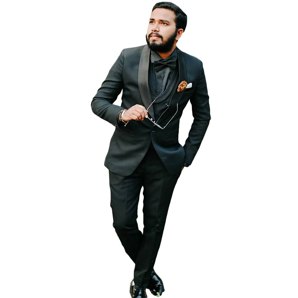 Wedding Suits for Men Black Tuxedos Plus Size Groom Prom Party Business Blazer Coat Tuxedo (Jacket+Vest+Pants)